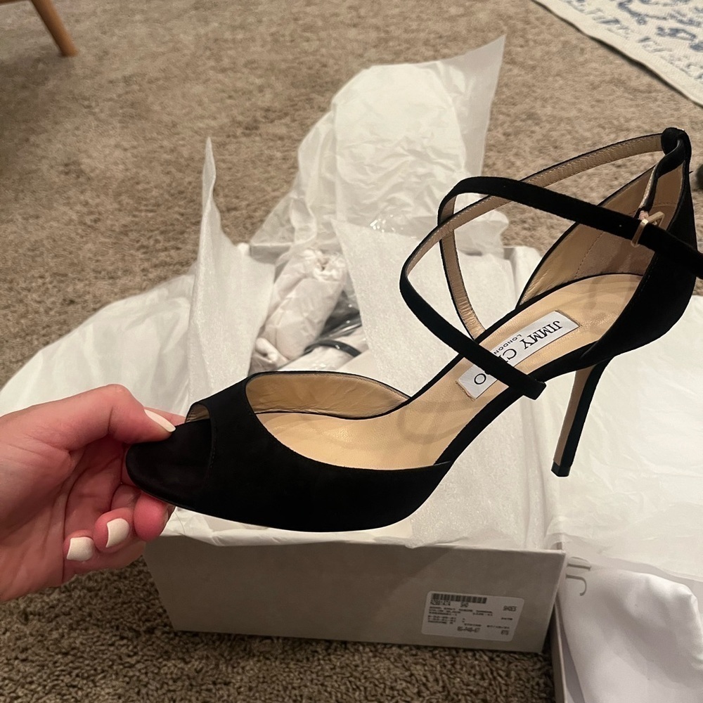 NWB Jimmy Choo Emsy Suede Sandal Black 41 85mm - Picture 6 of 13